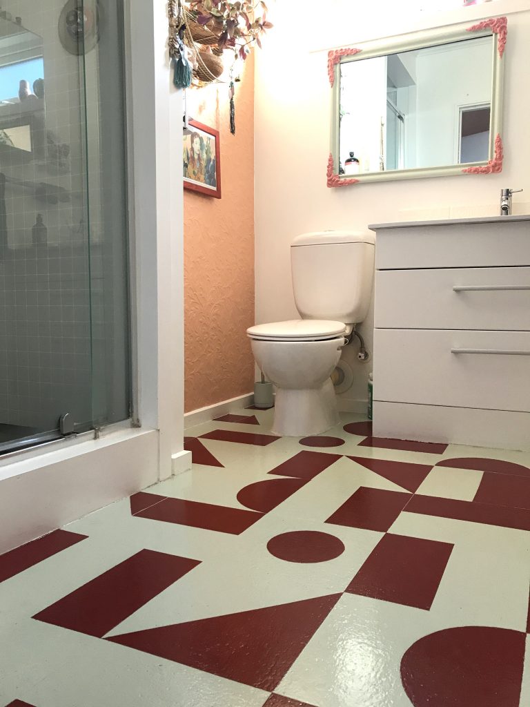 Bathroom floor pattern painting on cork